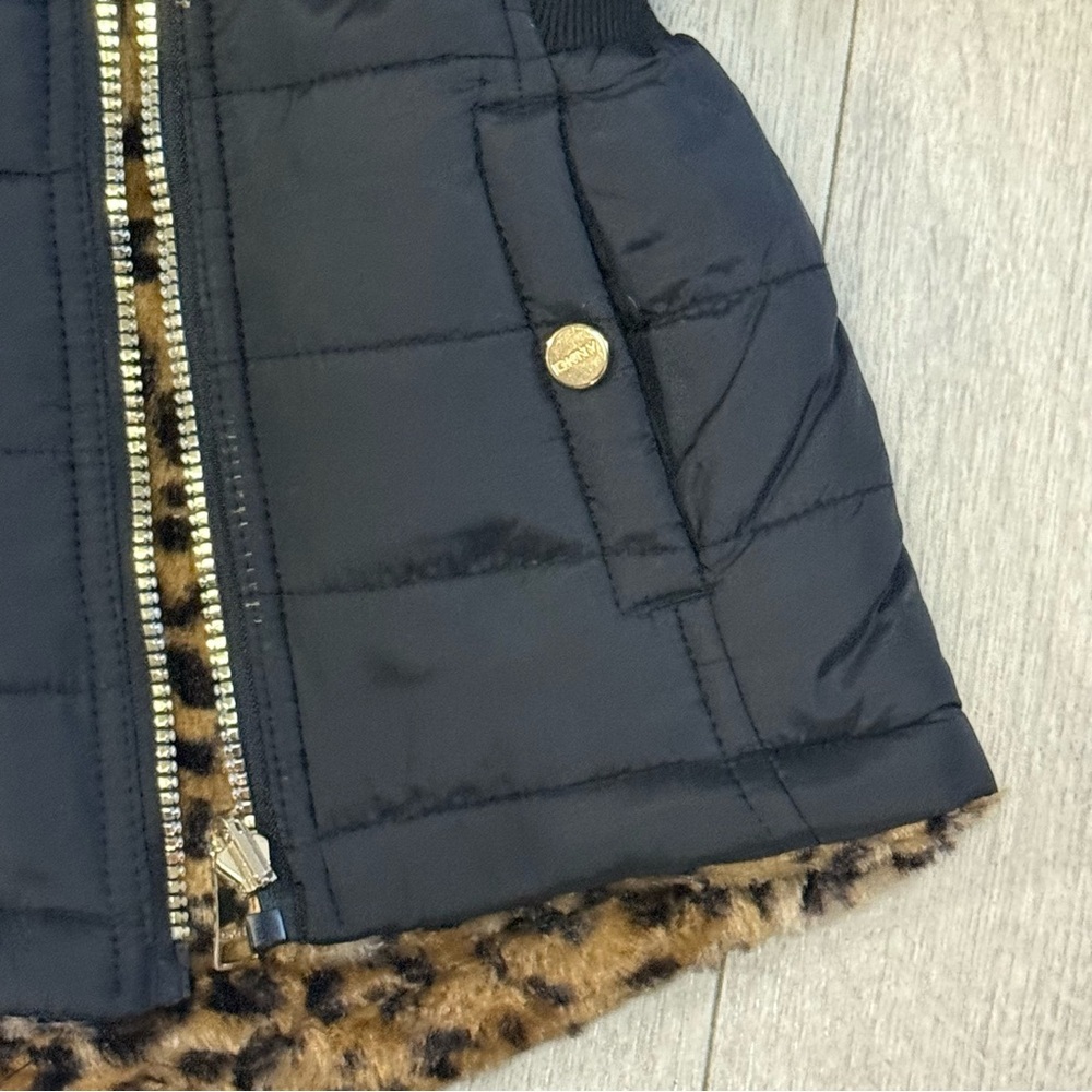 DKNY Black Puffer Reversible Jacket with Leopard Lining - Picture 5 of 12